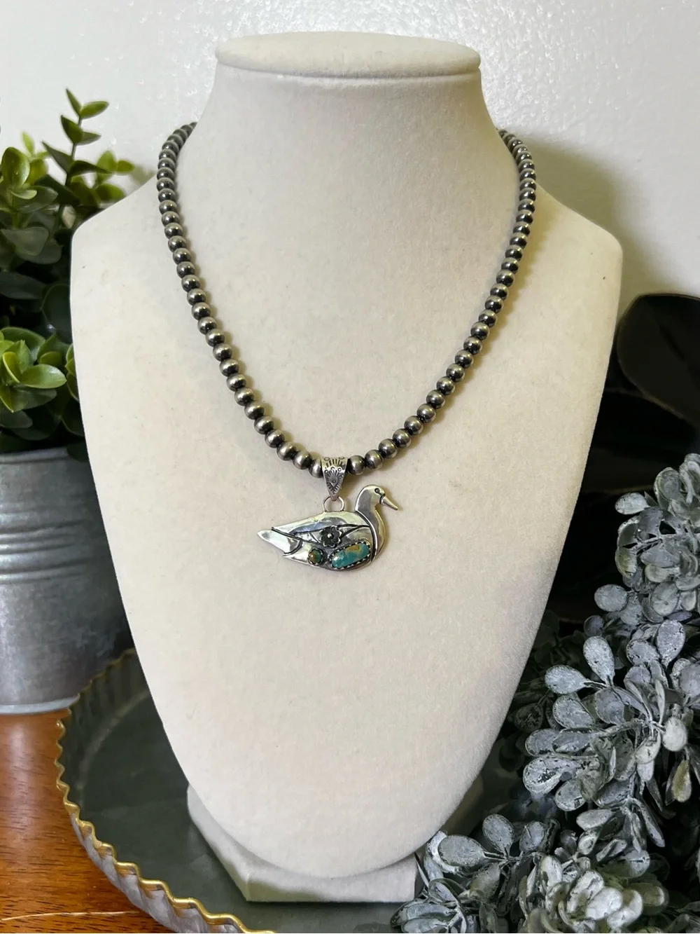 Sterling Silver Kingman Turquoise Duck Pendant - Picture 7 of 10
